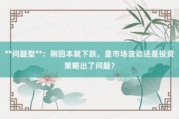 **问题型**：刚回本就下跌，是市场波动还是投资策略出了问题？