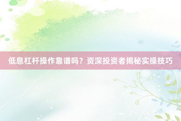 低息杠杆操作靠谱吗？资深投资者揭秘实操技巧
