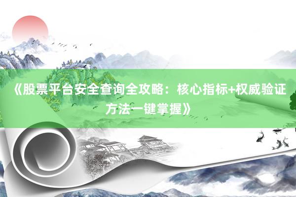《股票平台安全查询全攻略：核心指标+权威验证方法一键掌握》